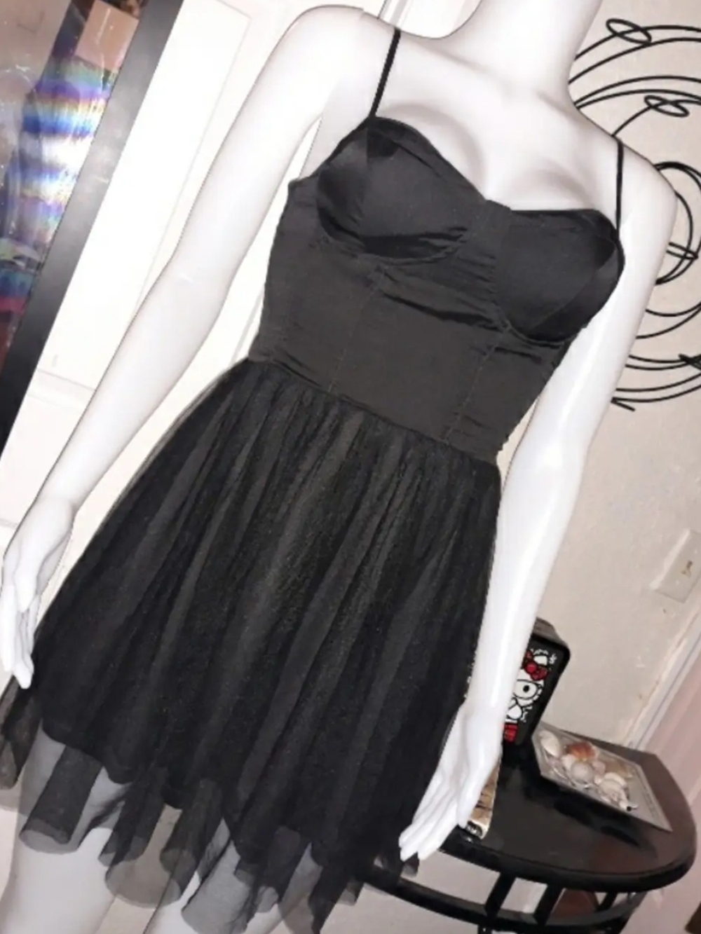 Band of Gypsies Black Spaghetti-Strap Tulle Mini Dress